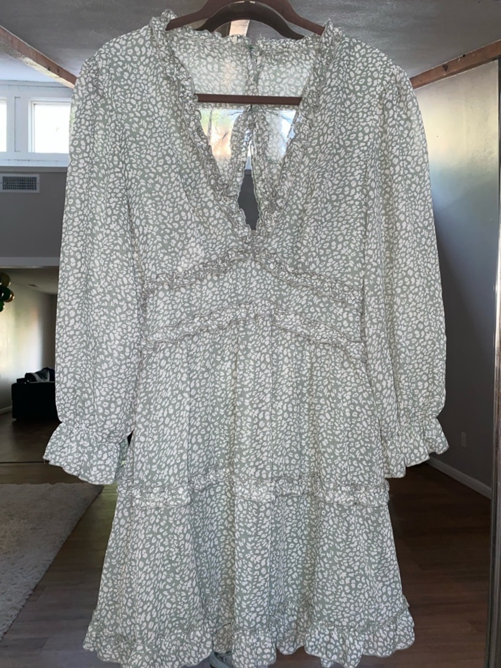 Sage Green Ruffle Tiered Long Sleeve Dress